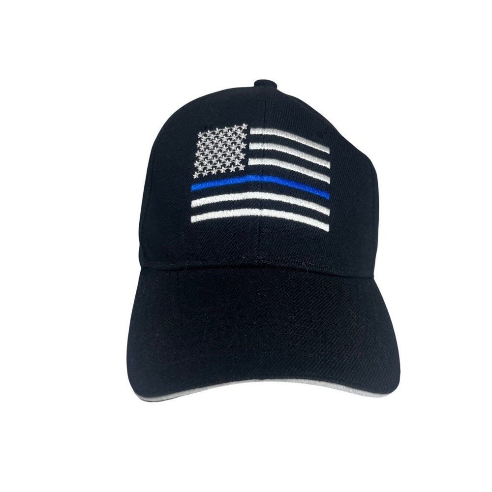Thin Blue Line Flag Baseball Cap Hat Mens OSFM Black Police Support US